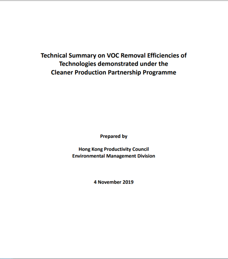 Technical Summary on VOC Removal Efficiencies of Technologies demonstrated under the Cleaner Product